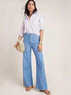 Anthropologie Pilcro Linen High-Rise Wide-Leg Trouser Jeans Women's 28/6